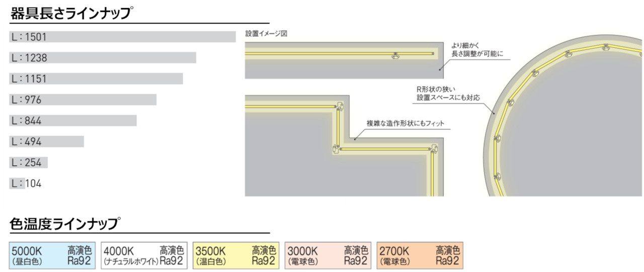 豊富な長さ・色温度バリエーション