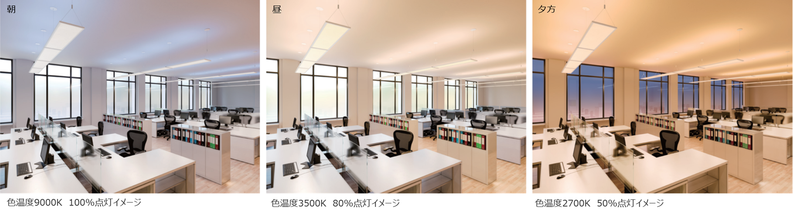 調光調色とは？：照明の明るさを調節する機能を「調光」、光色を調節する機能を「調色」、その両方を調節できる機能を「調光調色」といいます。