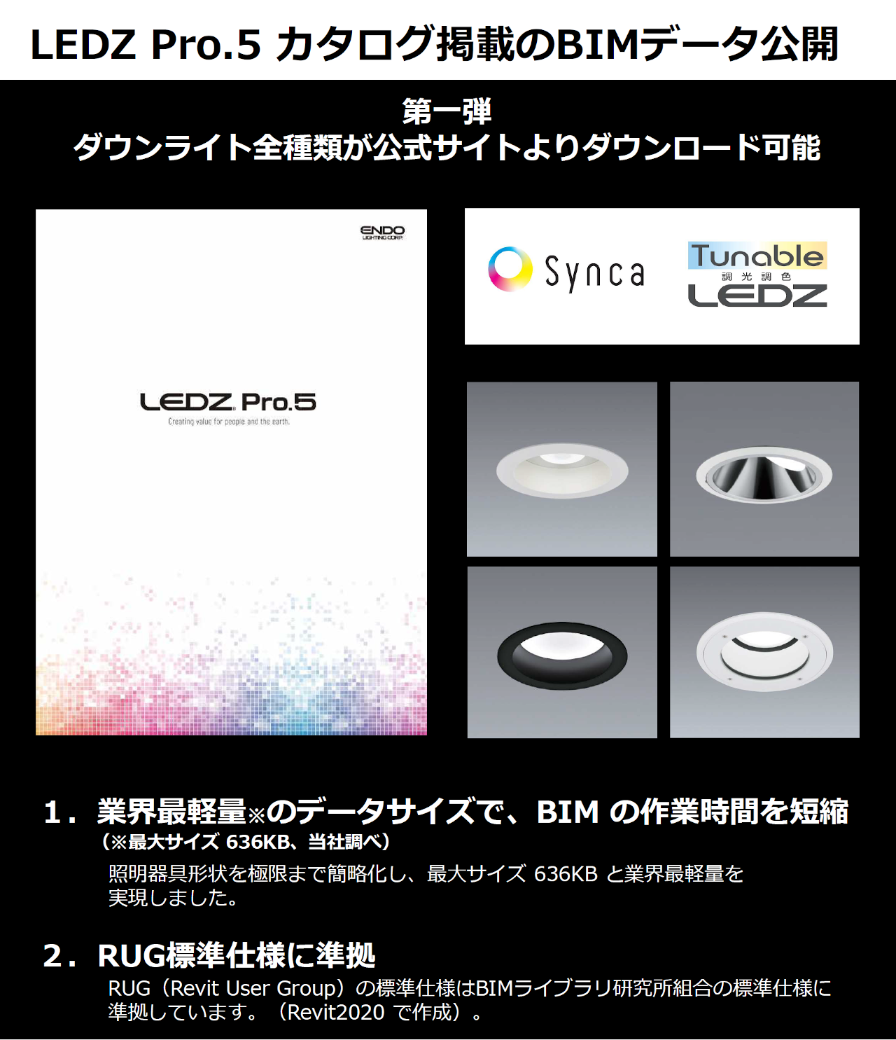 新・総合カタログ「LEDZ Pro.5」BIMデータ　第１弾ダウンライト